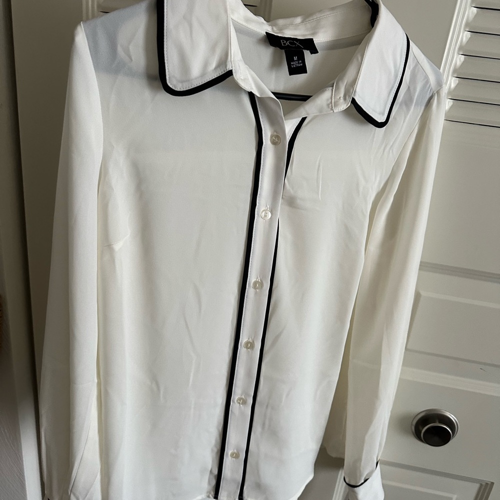 BCX White Dress Shirt with Black Piping